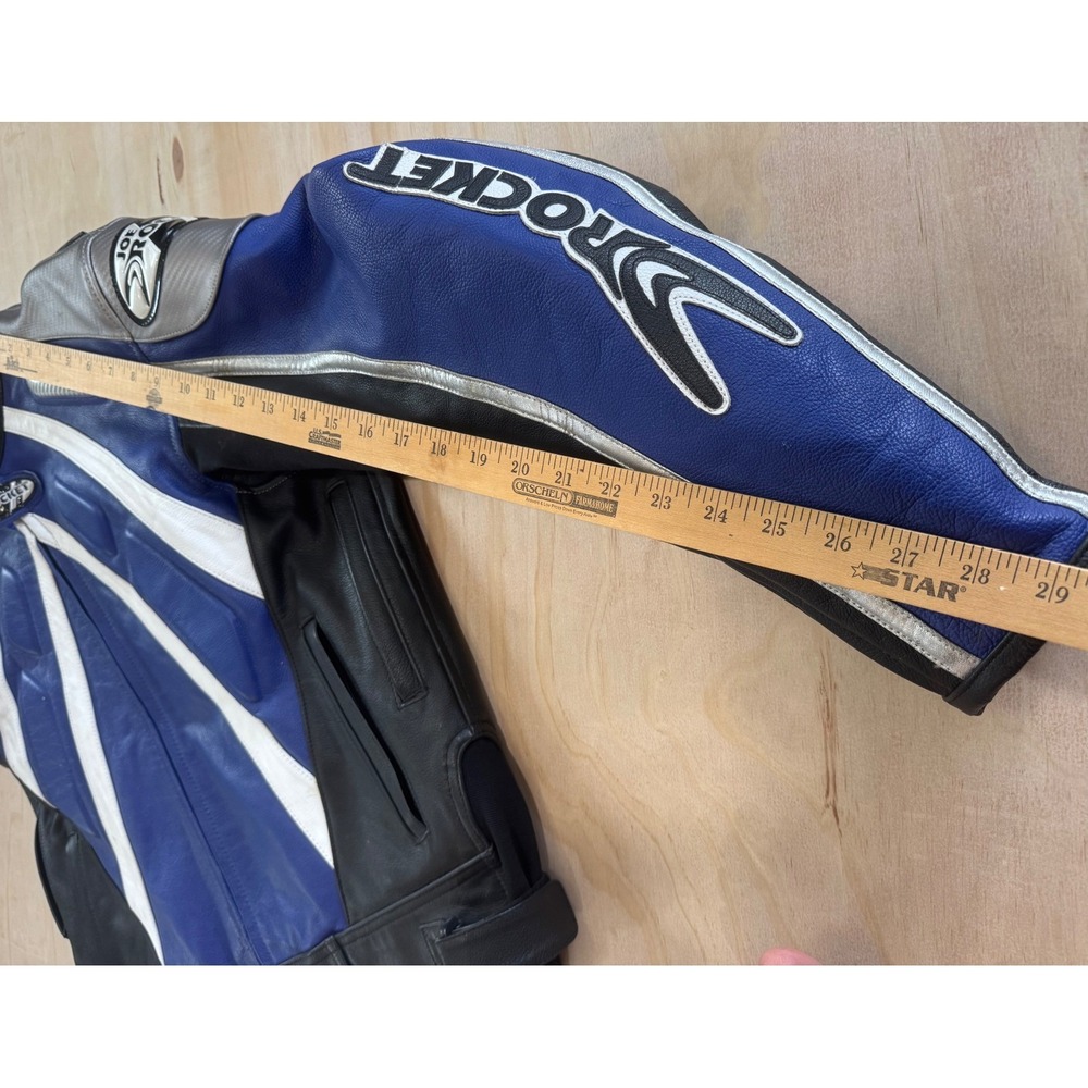 Joe Rocket Blue Leather Motorcycle Jacket Y2K Racing Moto Biker Streetwear XL 48 - Picture 10 of 15